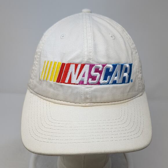 Nascar Strapback Baseball Cap White One Size Adjustable Embroidered 6 Panel - Picture 2 of 9